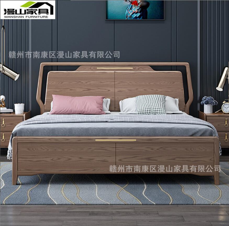 现代简约新中式白蜡木实木床现代简约1.8米双人主卧大床1.5高箱木