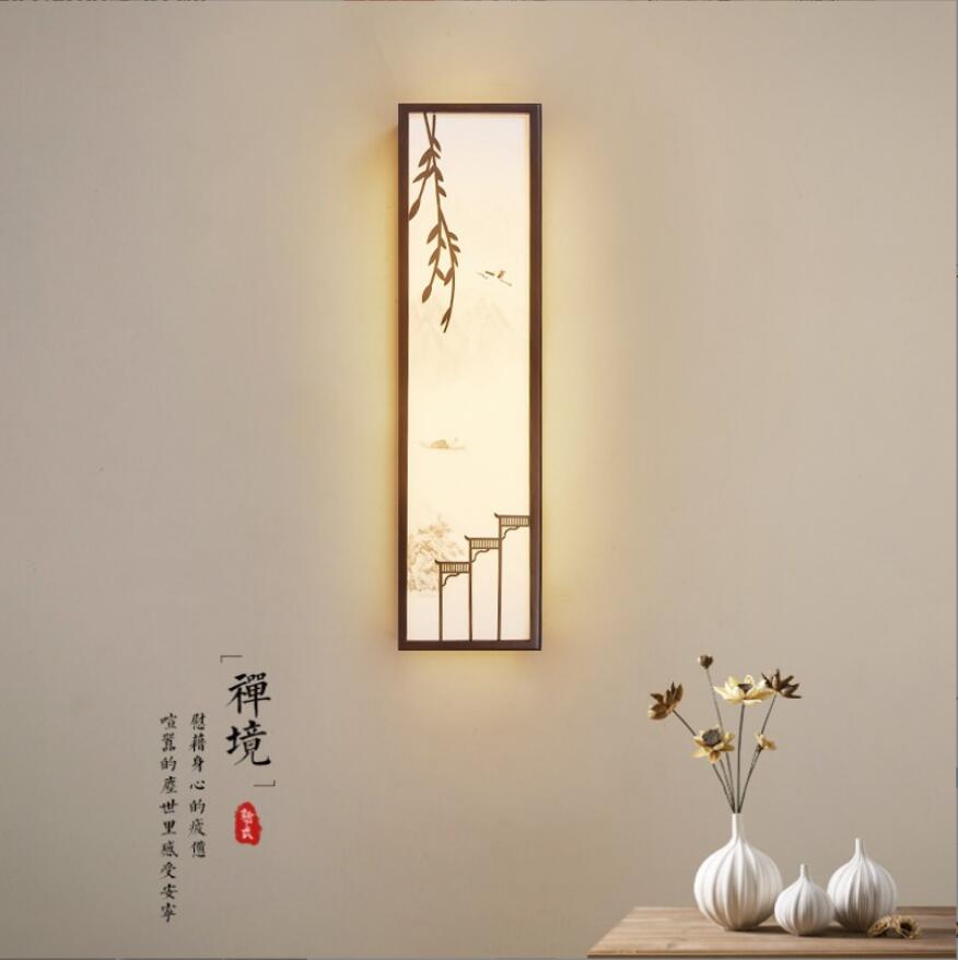 新中式实木壁灯禅意木艺灯复古装修客厅背景墙灯长条led走廊过道